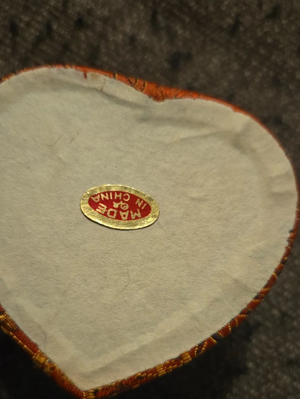 Vintage Red-Orange Satin Floral Chinese Brocade Heart Trinket/ Jewelry Box